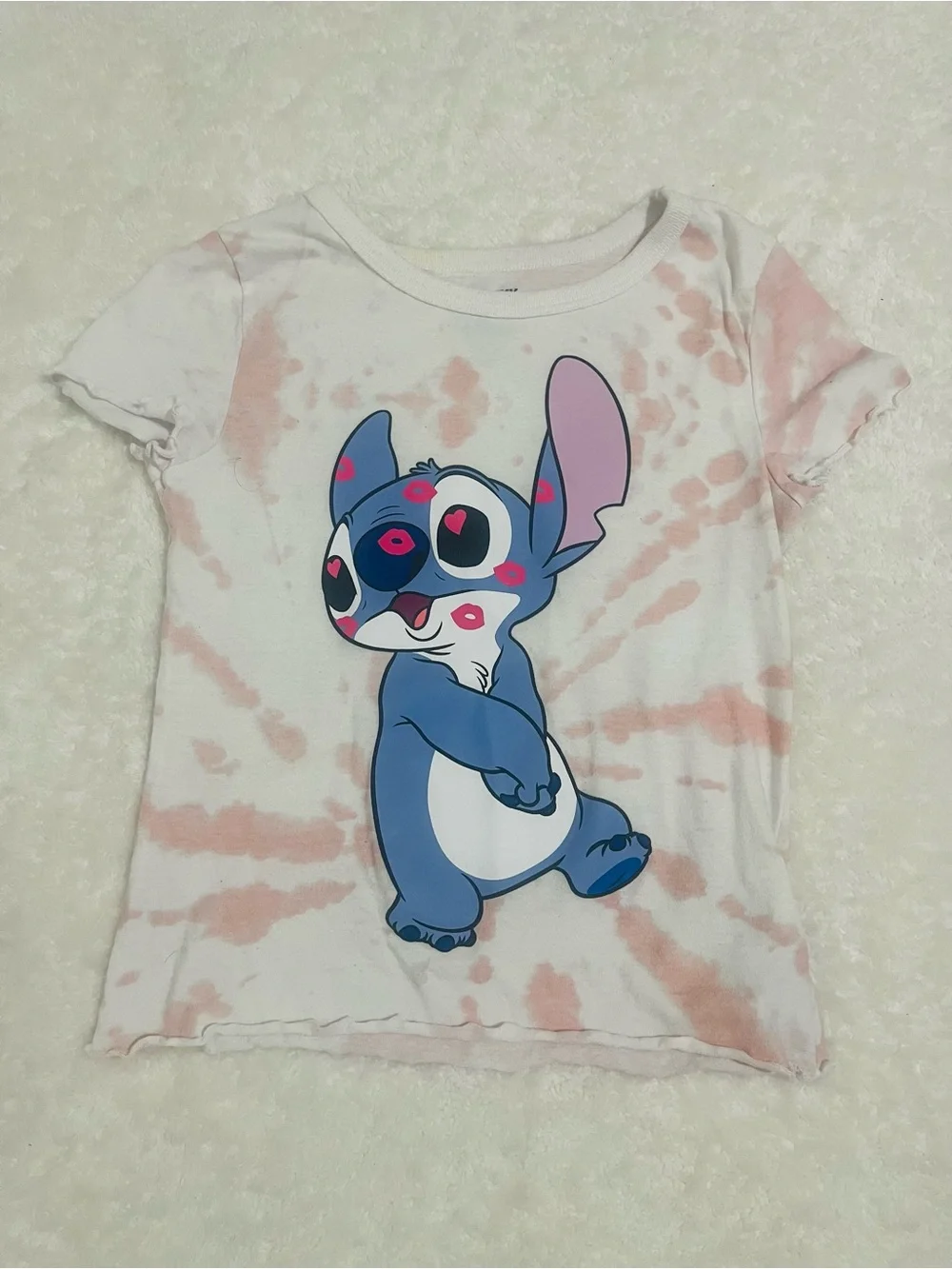 Old Navy Girls' Blue Stitch Graphic Tee with Pink Tie-Dye Size L 10-12